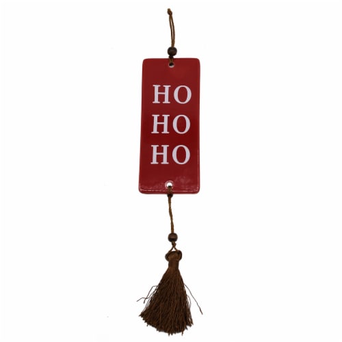 Holiday Home 7in Wall Tassel Sign Ho Ho Ho Red Perspective: front