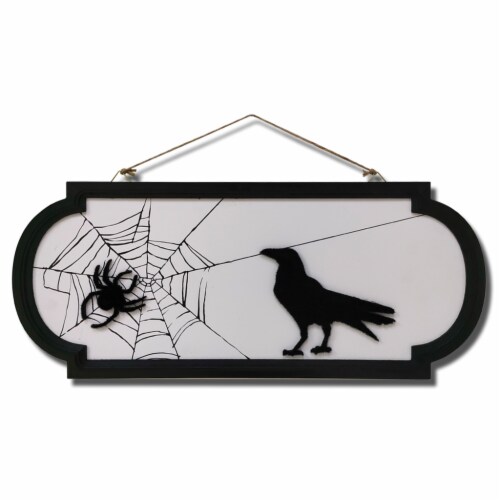 Holiday Home Wood Wall Sign Crow & Spider Perspective: front