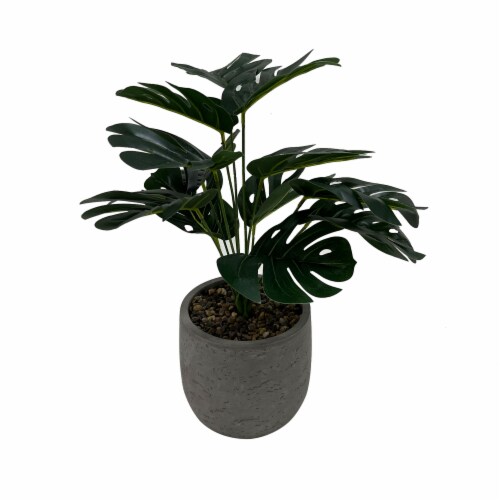 HD Outdoors Grey Planter with Greenery Perspective: front