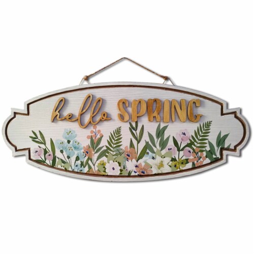 Holiday Home Hello Spring Easter Wooden Wall Decor Perspective: front