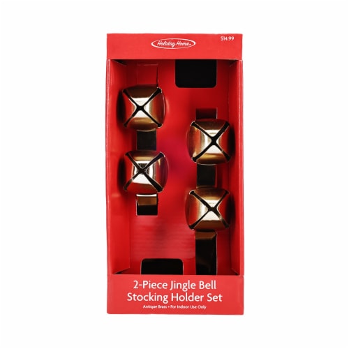 Holiday Home® Jingle Bells Antique Brass Stocking Holders Perspective: front