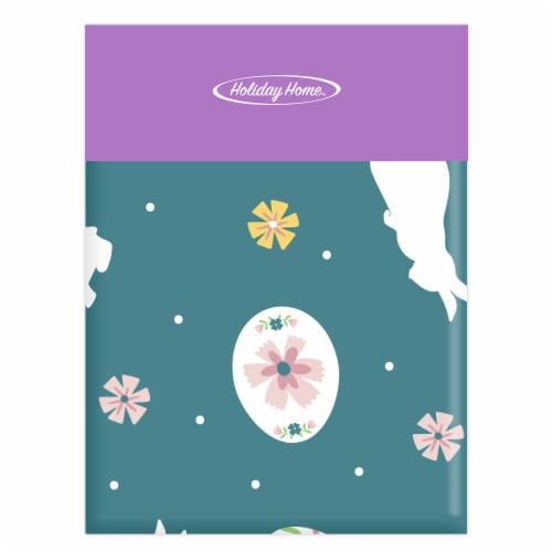 Holiday Home® Easter Peva Flannel-Backed Vinyl Talblecloth - Eggs & Bunnies Perspective: front