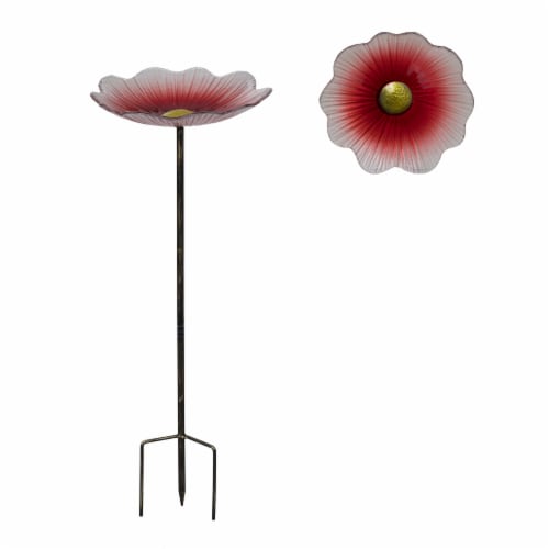 HD Designs Outdoors Dia Flower Birdbath Stake - Red Perspective: front