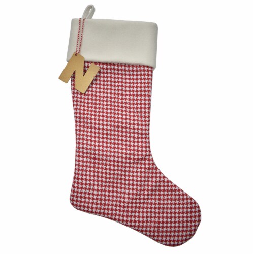 Holiday Home Monogram Red Houndstooth Stocking with Hanging Letter N Perspective: front