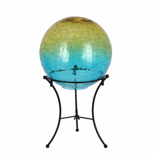 HD Outdoor Glass Gazzing Ball with Stand - Blue/Yellow Perspective: front