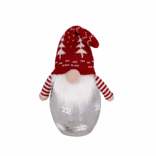 Holiday Home 11" LED Crackle Glass Gnome Christmas Décor - Red Christmas Tree Perspective: front
