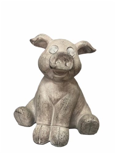 HD Designs Outdoors Concrete Pig with Solar Lights Perspective: front