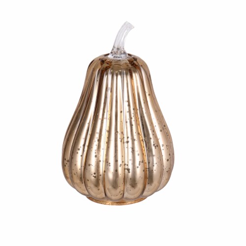 Holiday Home 9" Tan LED Mercury Glass Pumpkin Fall Décor Perspective: front