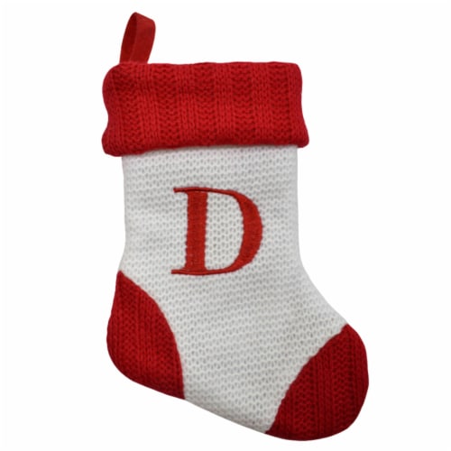 Holiday Home White with Red Toe & Heel Monogram Stocking Letter D Perspective: front