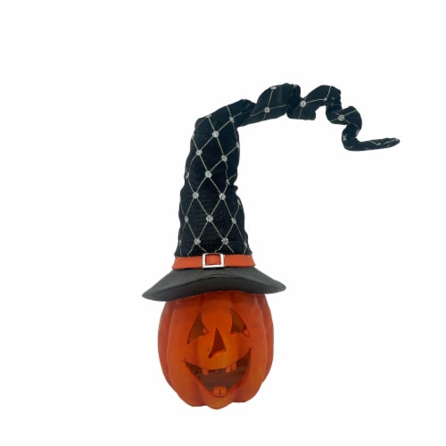 Holiday Home LED Jack O Lantern with Witch Hat Perspective: front