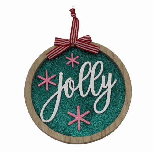 Holiday Home 8in Round Framed Wall Sign Jolly Green Perspective: front