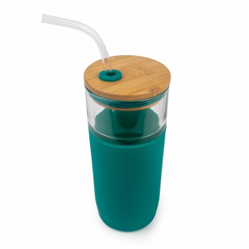 MAMA Glass Tumbler with Straw-16 oz – Teal Daisy