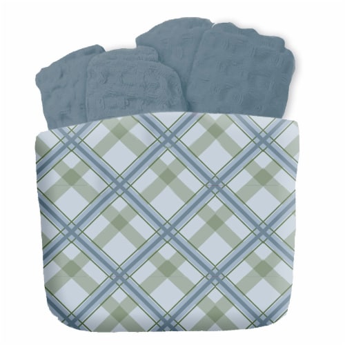 Sewing Down South for HD Designs Plaid Dishcloth Basket - Blue and Green Perspective: front