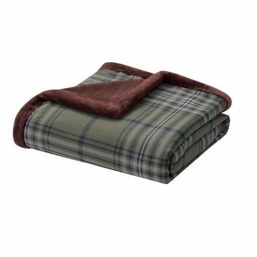 HD Designs Plaid Faux Fur Reversible Throw Blanket - Green Perspective: front