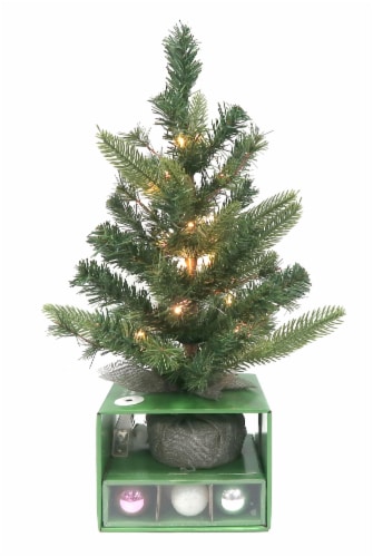 Holiday Home Mini Christmas Christmas Tree with Ornaments and Lights - Pink / Silver / White Perspective: front