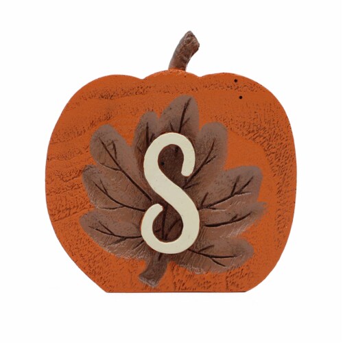Holiday Home Monogram S Standing Pumpkin Thanksgiving Fall Décor Perspective: front