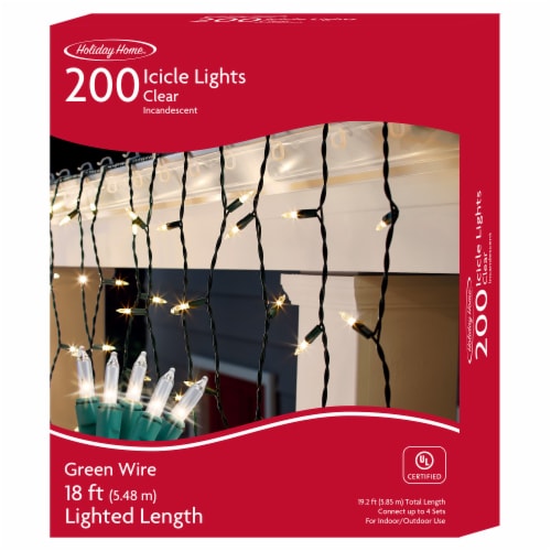 Holiday Home® 200 ct Green Wire Icicle Christmas Lights - White Perspective: front
