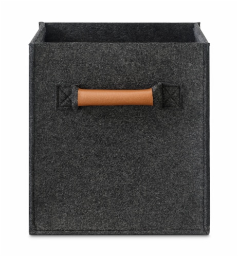 Everyday Living Fabric Drawer Felt with Leather Handle - Dark Gray Perspective: front