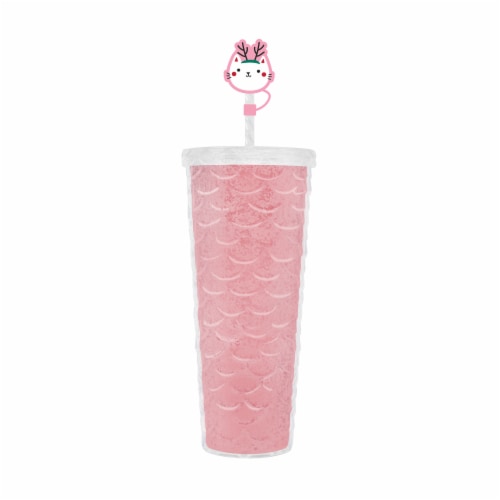 Holiday Home Christmas Tumbler with Straw Topper - Pink Perspective: front