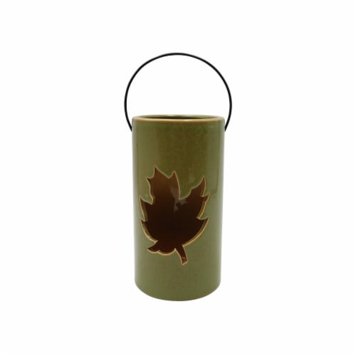 Holiday Home Ceramic Leaf Cutout Lantern Perspective: front