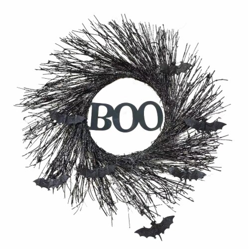 Holiday Home LED Black Boo Wreath Perspective: front