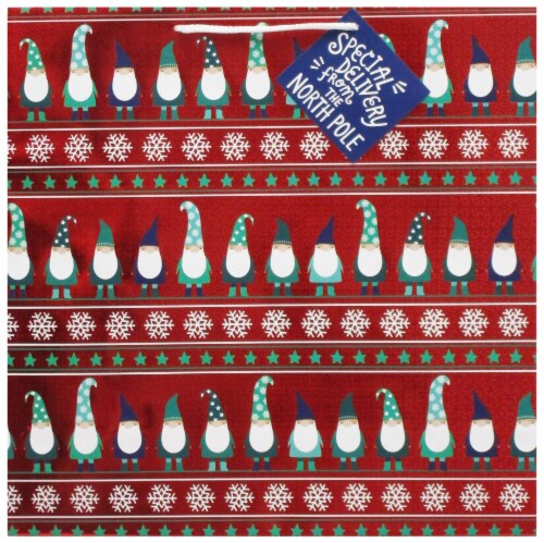 Holiday Home Gnomes Large Square Christmas Gift Bag Perspective: front
