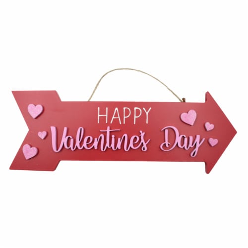 Holiday Home Happy Valentine's Day Hanging Arrow Sign Perspective: front