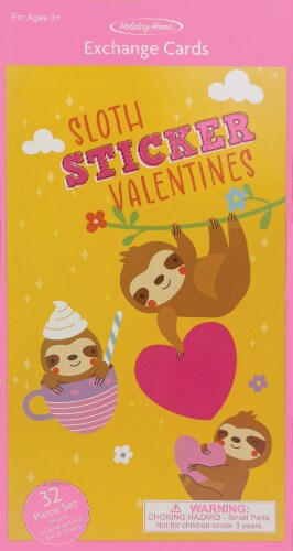 Holiday Home Valentine's Day Exchange Cards Sloth with Puffy Glitter Stickers Perspective: front