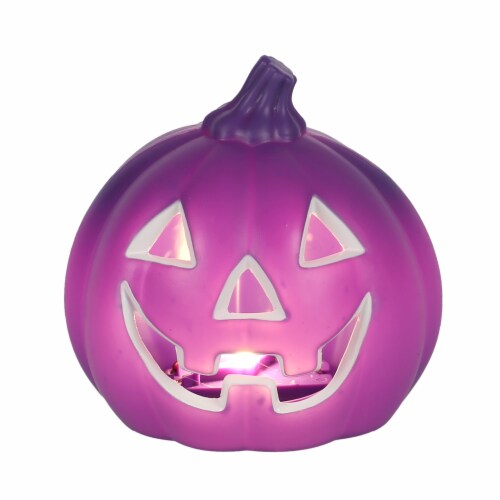 Holiday Home 5.25" Purple Happy Pumpkin Light Up Halloween Décor Perspective: front