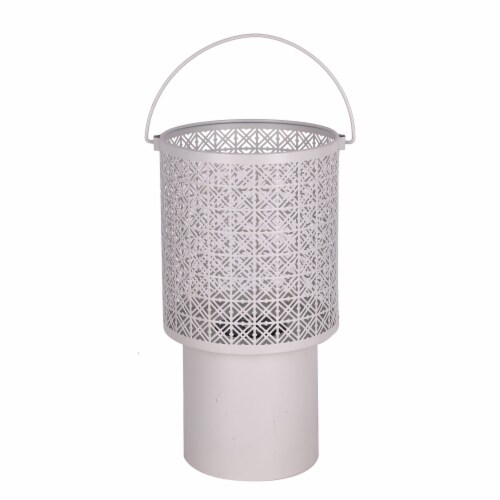 HD Designs Outdoors White Metal Stamp Pattern Lantern Perspective: front