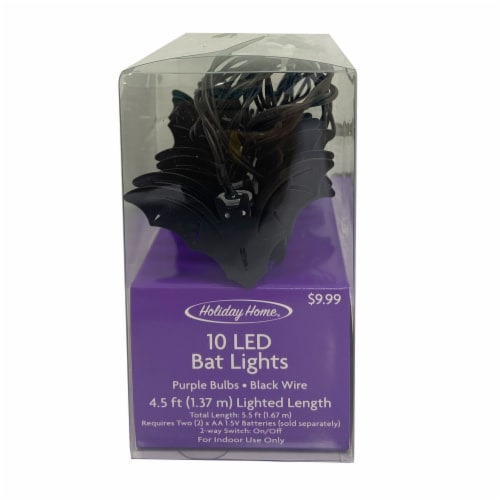 Holiday Home®10 ct Purple LED Wire Bat Halloween Lights Perspective: front