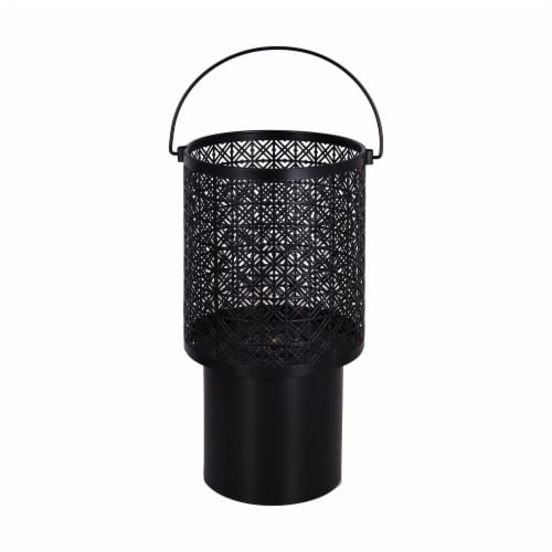 HD Designs Outdoors Black Metal Stamp Pattern Lantern Perspective: front