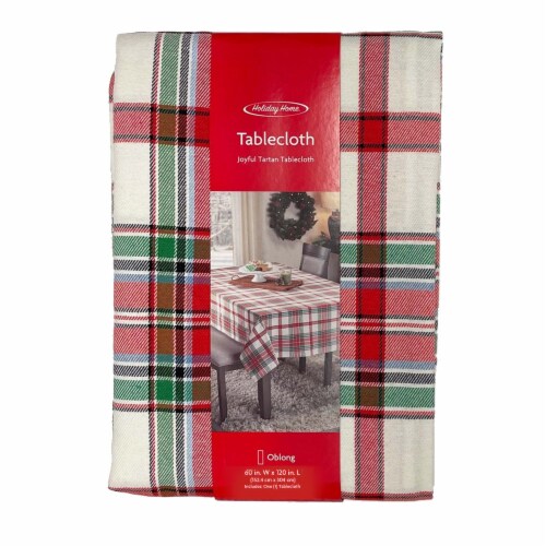 Holiday Home Joyful Tartan Tablecloth Perspective: front