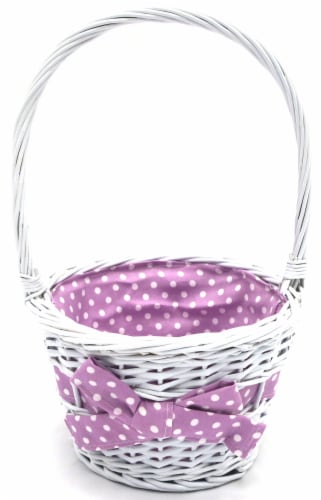Holiday Home Easter Painted Polka Dot Lined Willow Basket - Purple Perspective: front