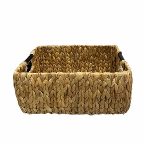 Large Basket With Water Hyacinth Metal & Wood Perspective: front