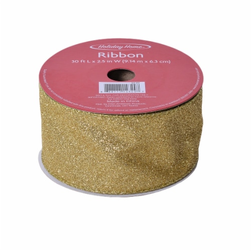 Holiday Home 2.5 Inch Gold GLitter Ribbon Perspective: front