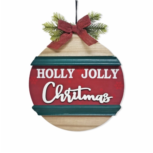 Holiday Home Holly Jolly Christmas Round Wall Sign Perspective: front