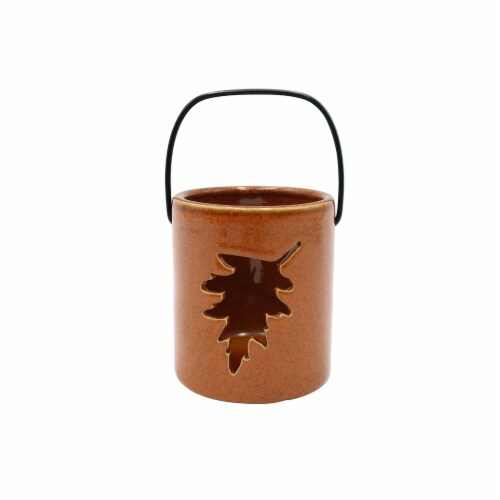 Holiday Home Ceramic Leaf Cutout Lantern Perspective: front