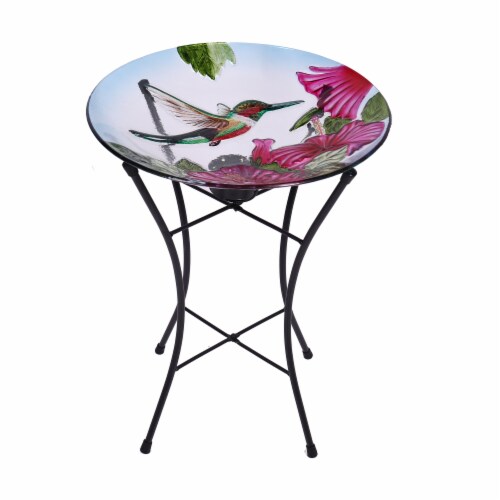 HD Designs Outdoor Glass Hummingbird Bird Bath Perspective: front