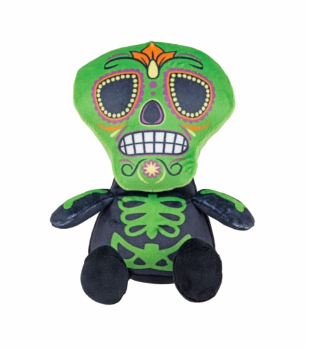Holiday Home Halloween Day of the Dead Green Skeleton Plush Perspective: front