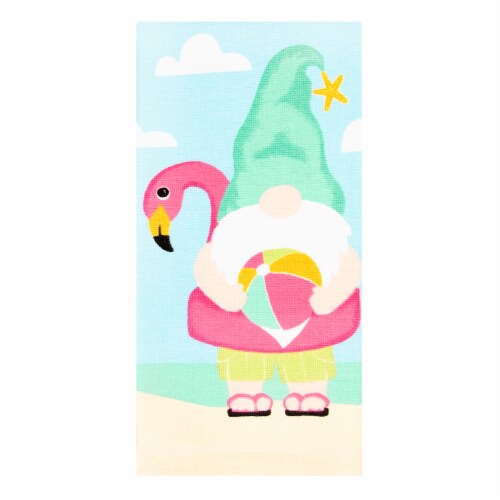 HD Designs Outdoors Gnome Flamingo Float Print Dual Kitchen Towel Perspective: front