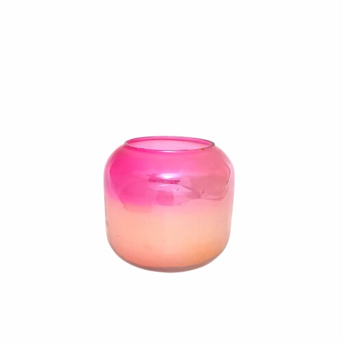 HD 6oz Iridescent Short Rounded Glass Candle Pink Perspective: front