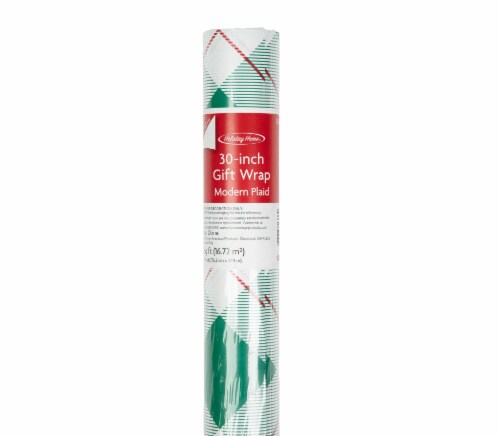 Holiday Home Modern Plaid Gift Wrap Roll Perspective: front