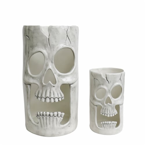 Holiday Home Ceramic Skull Candle Holders - White Perspective: front