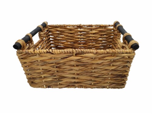 HD Designs Small Water Hyacinth Basket with Wooden Handles Perspective: front