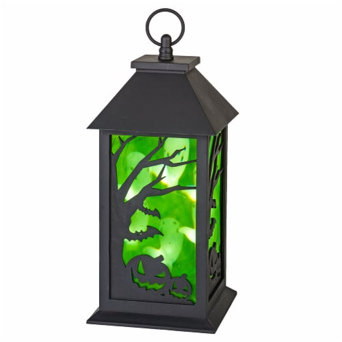 Holiday Home® 14" Green Projection LED Lantern 3D Effect Halloween Decor Perspective: front
