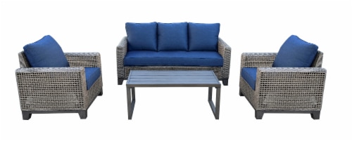 HD Designs Outdoor Ragan Cushioned Wicker Sofa Set - Blue Perspective: front