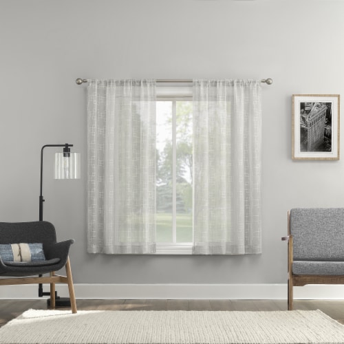 Everyday Living® Bosworth Trellis Embroidery Sheer Rod Pocket Window Panel - Gray Perspective: front