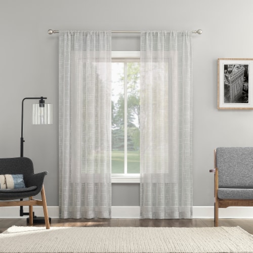 Everyday Living Bosworth Trellis Embroidery Sheer Rod Pocket Window Panel - Gray Perspective: front