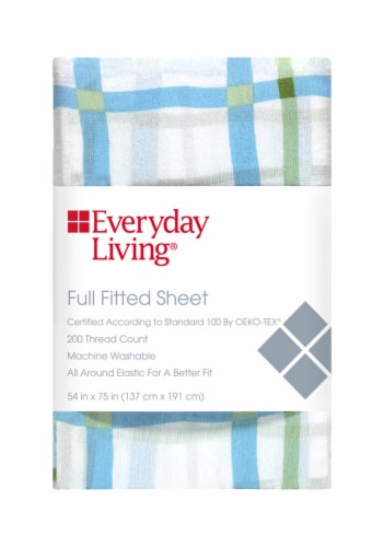 Everyday Living® 200 Thread Count Fitted Full Sheet Squiggle Plaid Perspective: front